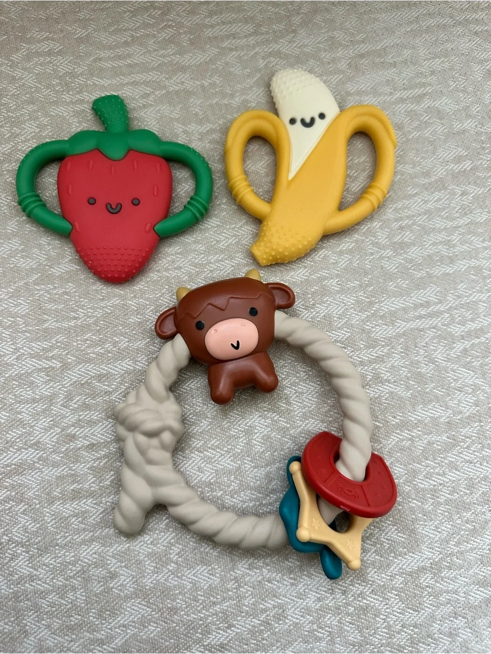 Itzy Ritzy Fruit & Farm Teether Set - Red, Green, Yellow, Brown, Cream, Blue